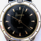 EDISON Womens Mens Unisex BLACK DIAL GOLD Wristwatch WATCH Leather Band