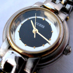 GUESS Gold Silver Tone Mirror Black Dial Womens Wristwatch WATCH Ladies Watches Analog