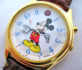 LORUS MICKEY MOUSE GOLD MUSIC MUSICAL Tunes Sound Womens Mens WATCH Leather Band