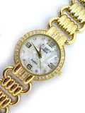 NEW Womens Watches FIGARO Gold Tone Simulated Diamond Stones Diamonds Crystal Glass Stone Mother of Pearl Bracelet Sea Shell Shells Seashell Seashells Ladies WATCH for Women Fashion Style Accessory Accessories Chain Chains Chained Bracelet Bracelets