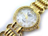 NEW Womens Watches FIGARO Gold Tone Simulated Diamond Stones Diamonds Crystal Glass Stone Mother of Pearl Bracelet Sea Shell Shells Seashell Seashells Ladies WATCH for Women Fashion Style Accessory Accessories Chain Chains Chained Bracelet Bracelets