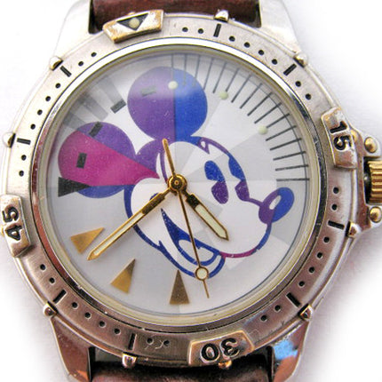 VINTAGE DISNEY Store MICKEY MOUSE Silver Gold Tone Mens Wristwatch WATCH