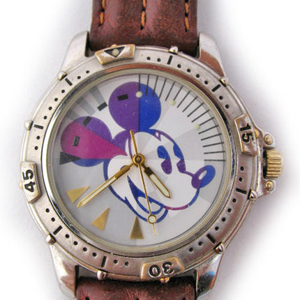 VINTAGE DISNEY Store MICKEY MOUSE Silver Gold Tone Mens Wristwatch WATCH