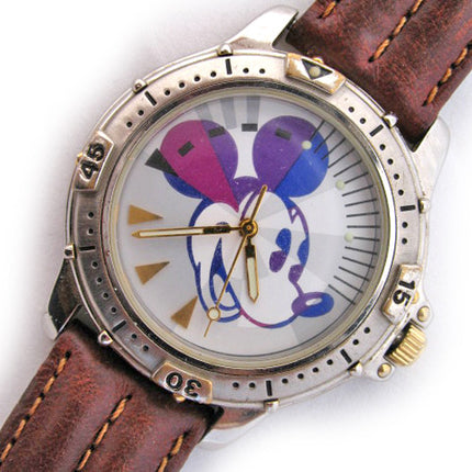 VINTAGE DISNEY Store MICKEY MOUSE Silver Gold Tone Mens Wristwatch WATCH