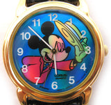 VINTAGE LORUS MICKEY MOUSE HALOGRAM BLUE Dial Yellow HAT Red Shirt WATCH