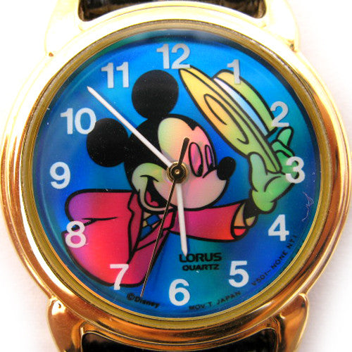 VINTAGE LORUS MICKEY MOUSE HALOGRAM BLUE Dial Yellow HAT Red Shirt WATCH